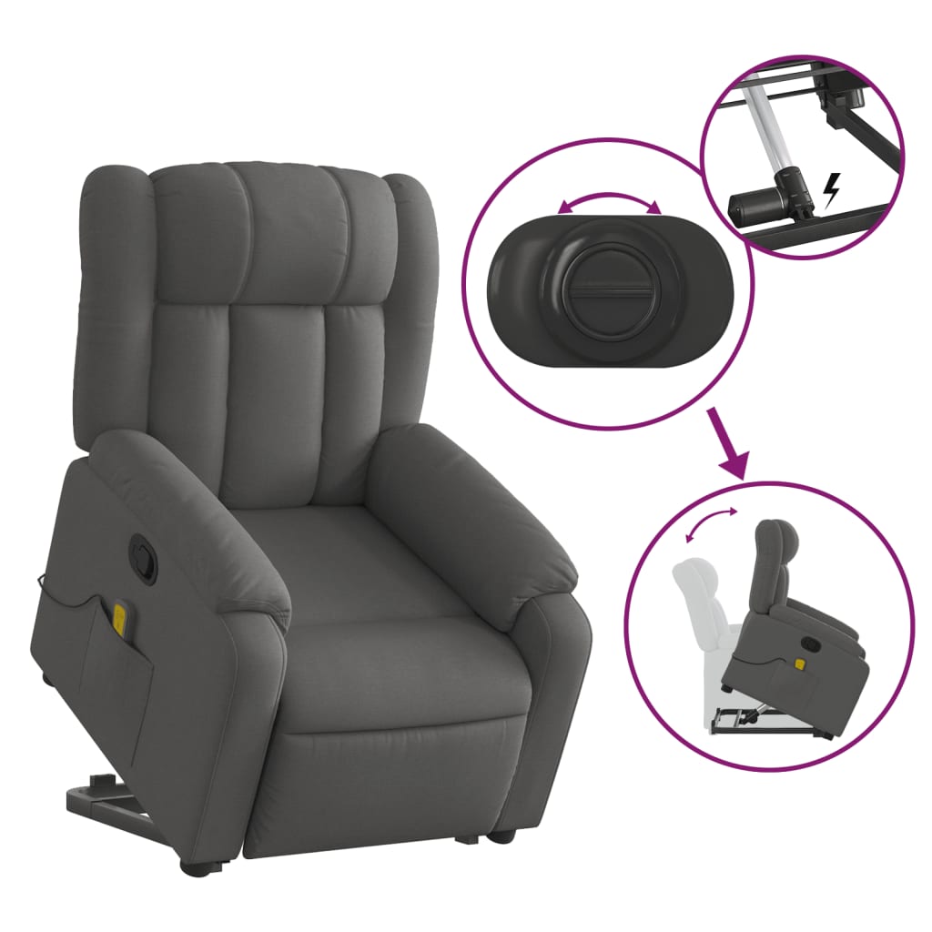 vidaXL Stand up Massage Recliner Chair Dark Gray Fabric