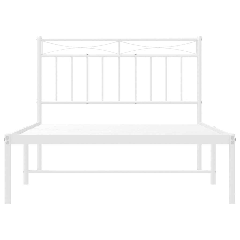 vidaXL Metal Bed Frame without Mattress with Headboard White 39.4"x78.7"