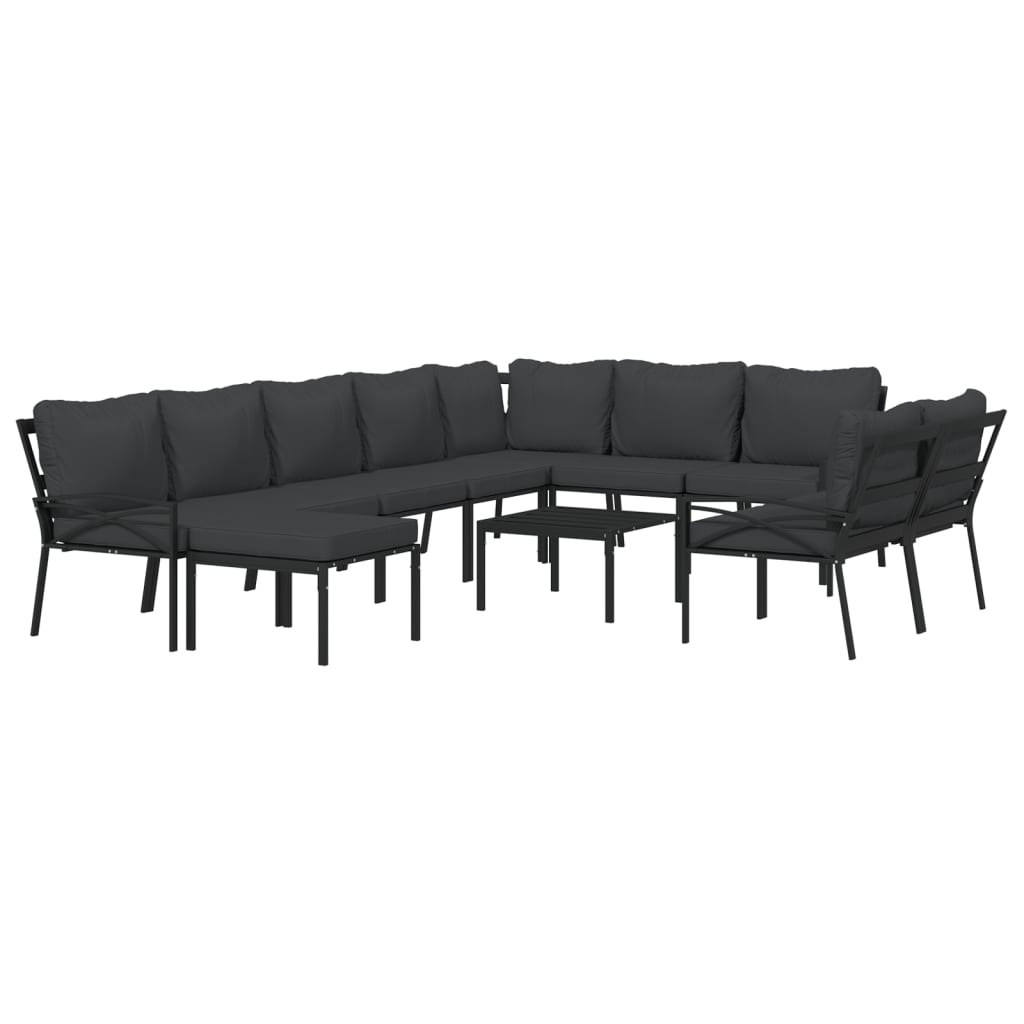 vidaXL 11 Piece Patio Lounge Set with Gray Cushions Steel