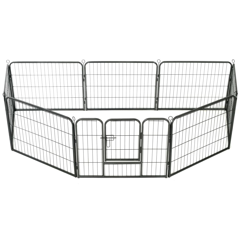 vidaXL Dog Playpen 8 Panels Steel 31.5"x23.6" Black