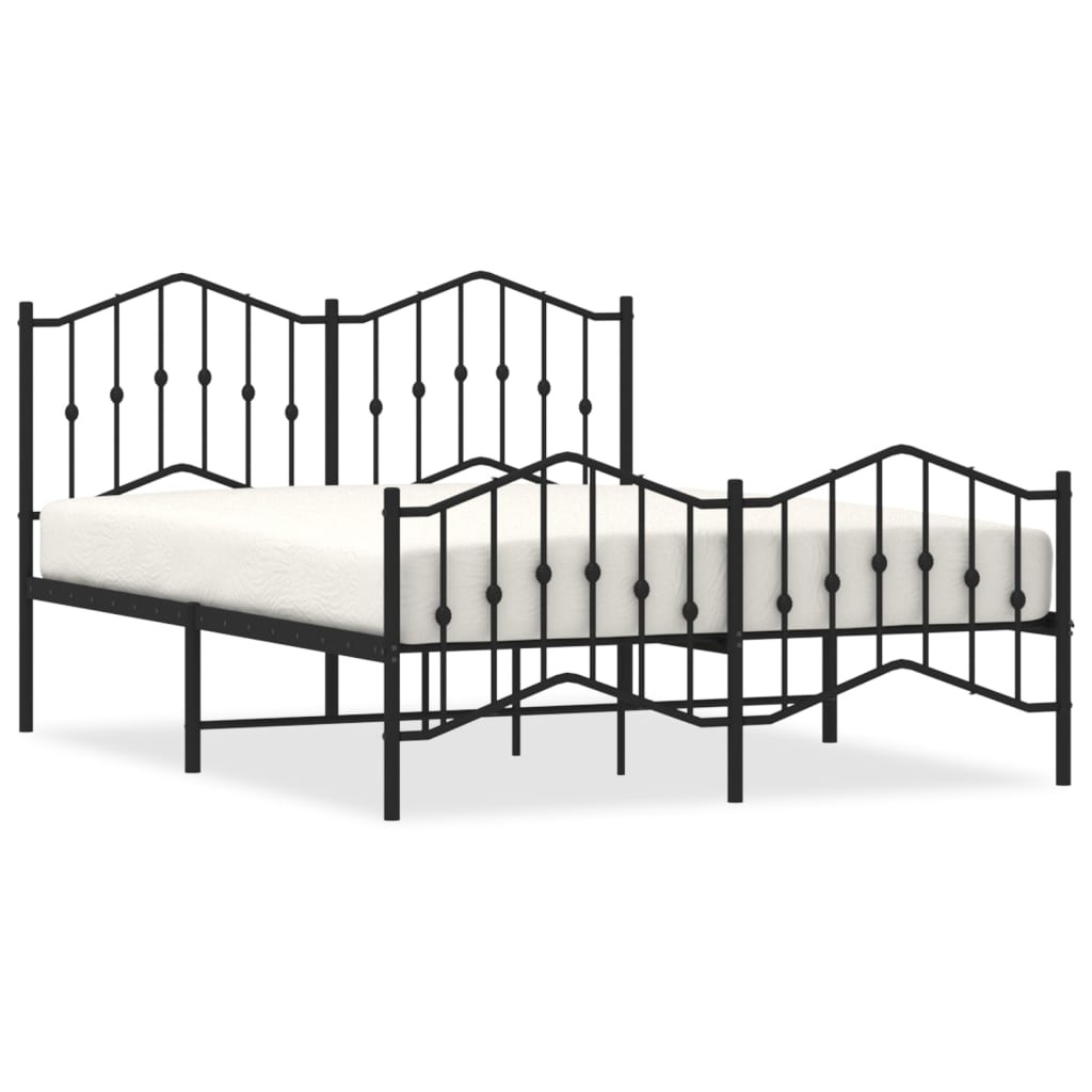 vidaXL Metal Bed Frame without Mattress with Footboard Black 53.1"x74.8"