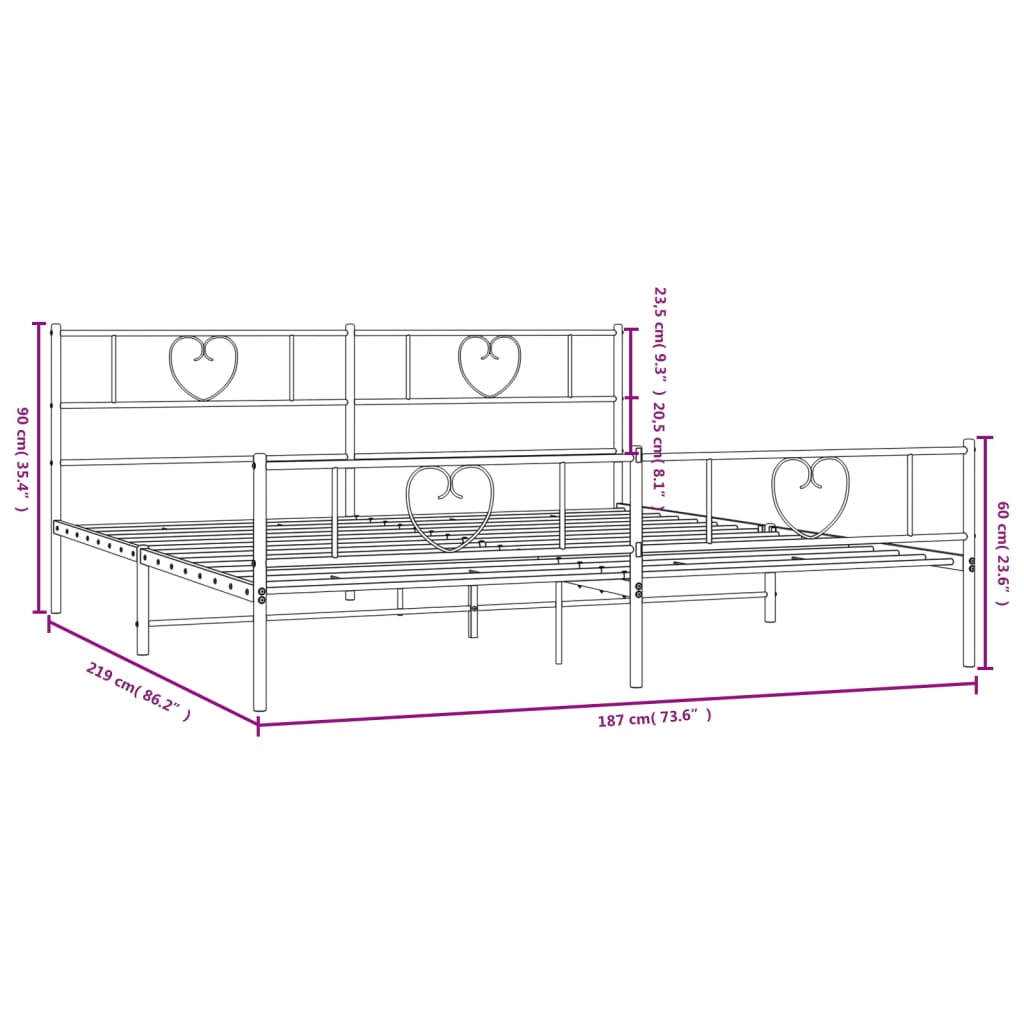 vidaXL Metal Bed Frame without Mattress with Footboard White 72"x83.9"