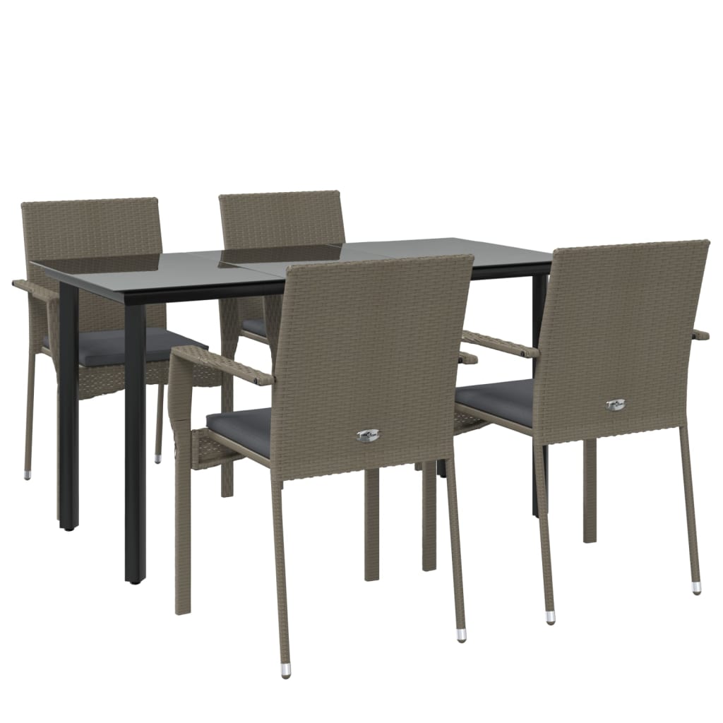 vidaXL 5 Piece Patio Dining Set with Cushions Black and Gray Poly Rattan