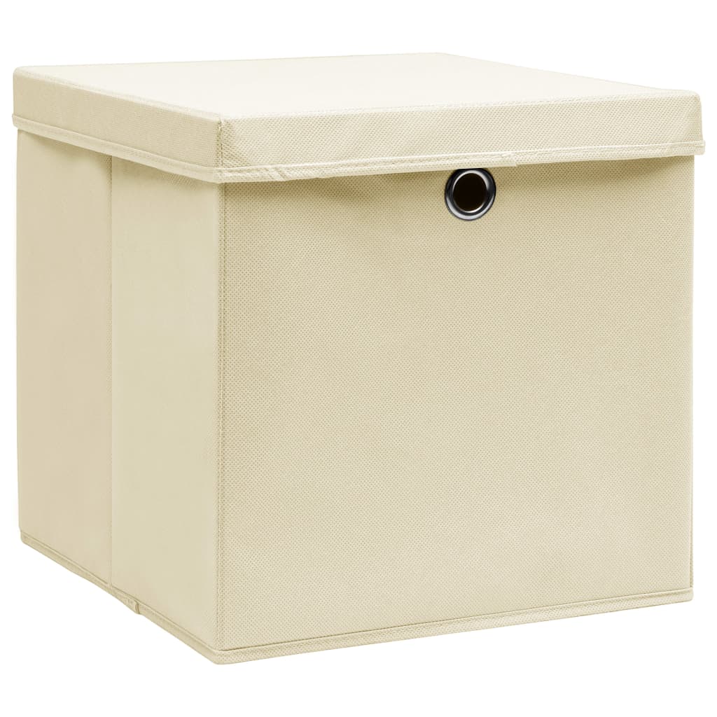 vidaXL Storage Boxes with Lid 4 pcs Cream 12.6"x12.6"x12.6" Fabric