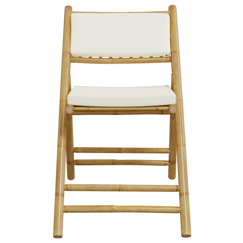 vidaXL 4 Piece Folding Bistro Chairs with Cream White Cushions Bamboo