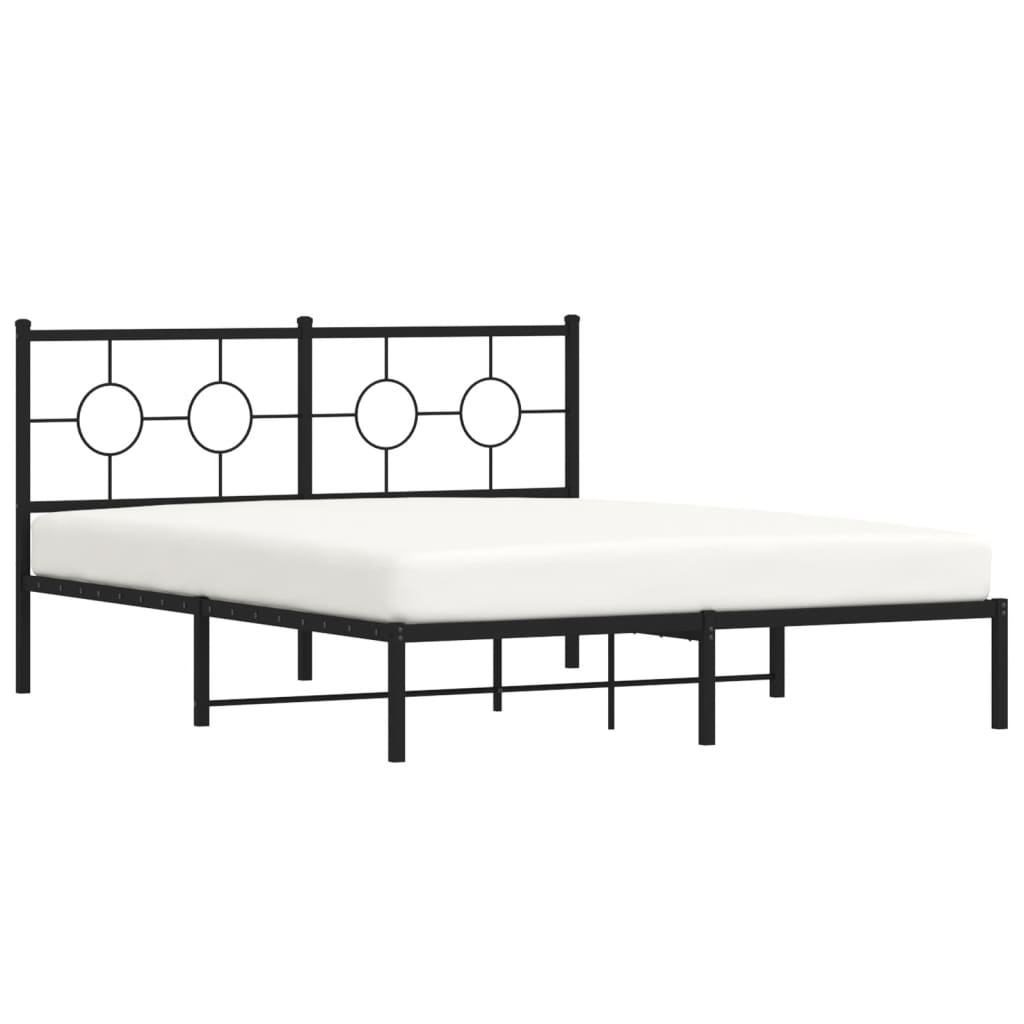 vidaXL Metal Bed Frame without Mattress with Headboard Black 59.1"x78.7"