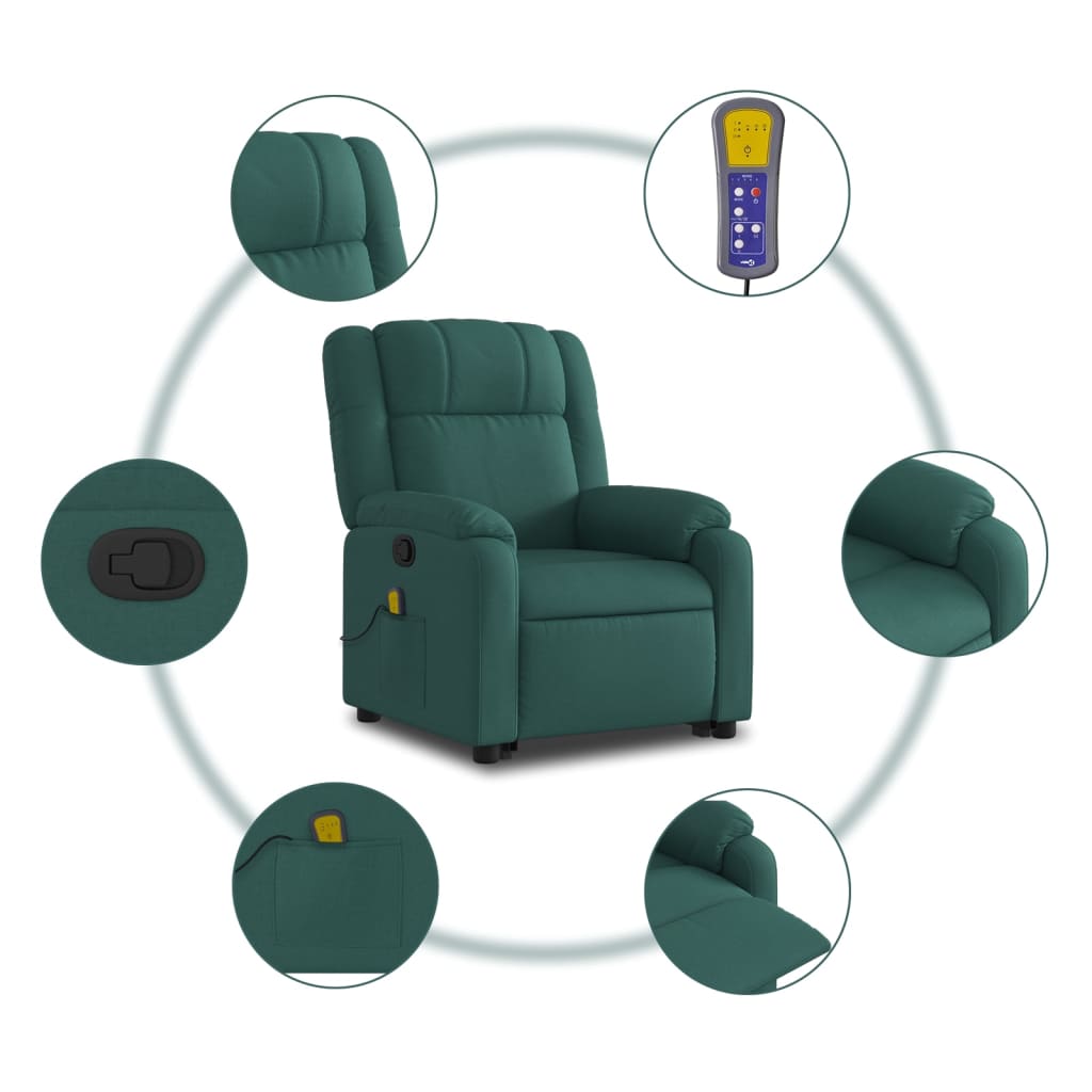 vidaXL Stand up Massage Recliner Chair Dark Green Fabric