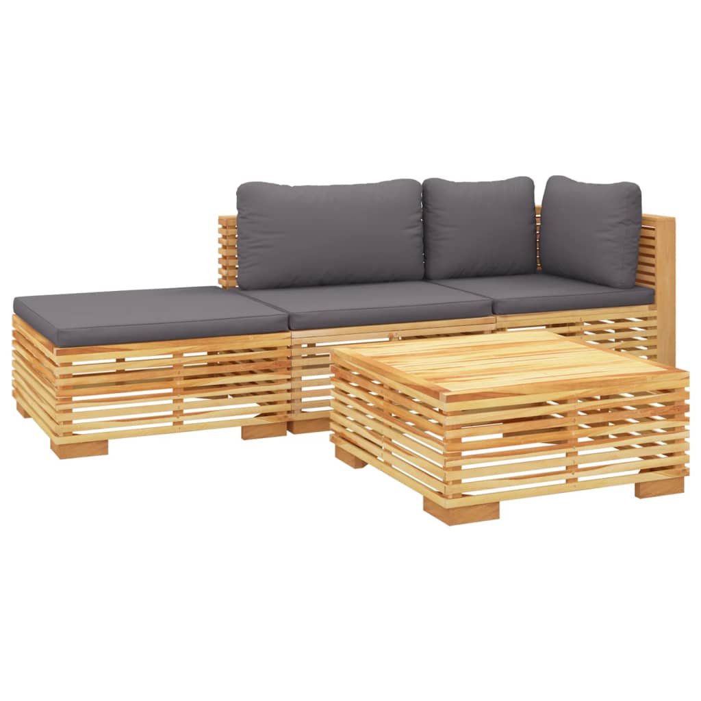 vidaXL 4 Piece Patio Lounge Set with Cushions Solid Wood Teak