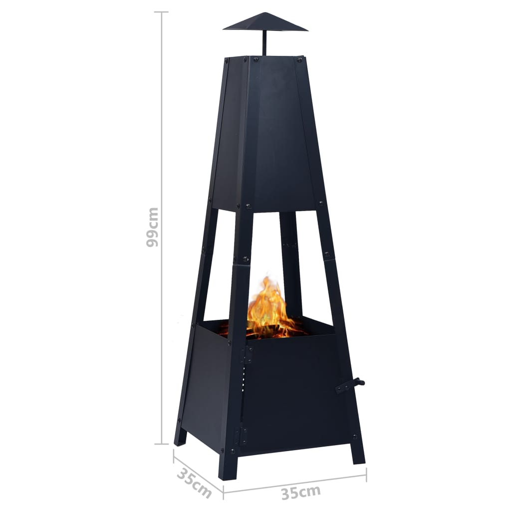 vidaXL Fire Pit Black 13.8"x13.8"x39" Steel