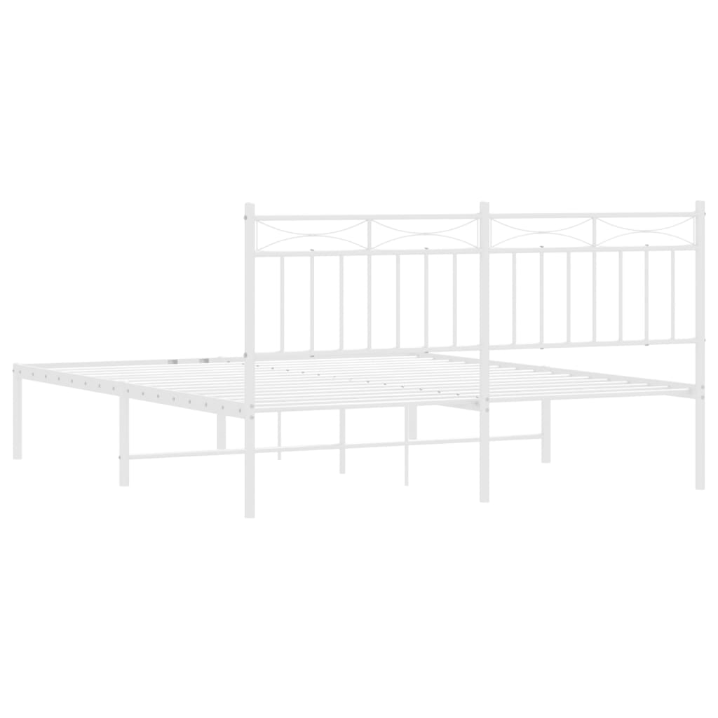 vidaXL Metal Bed Frame without Mattress with Headboard White 59.1"x78.7"