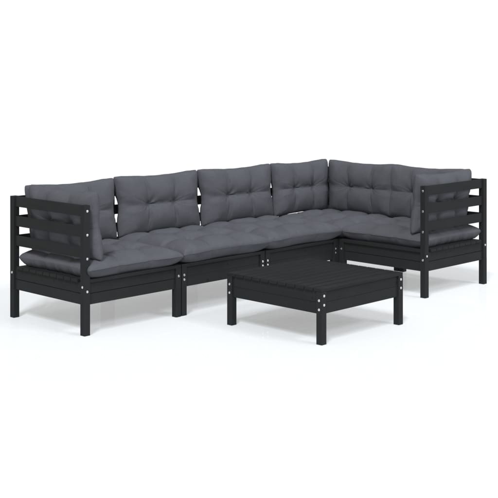 vidaXL 6 Piece Patio Lounge Set with Cushions Black Pinewood