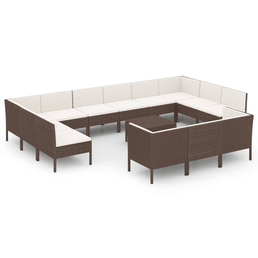 vidaXL 14 Piece Patio Lounge Set with Cushions Poly Rattan Brown