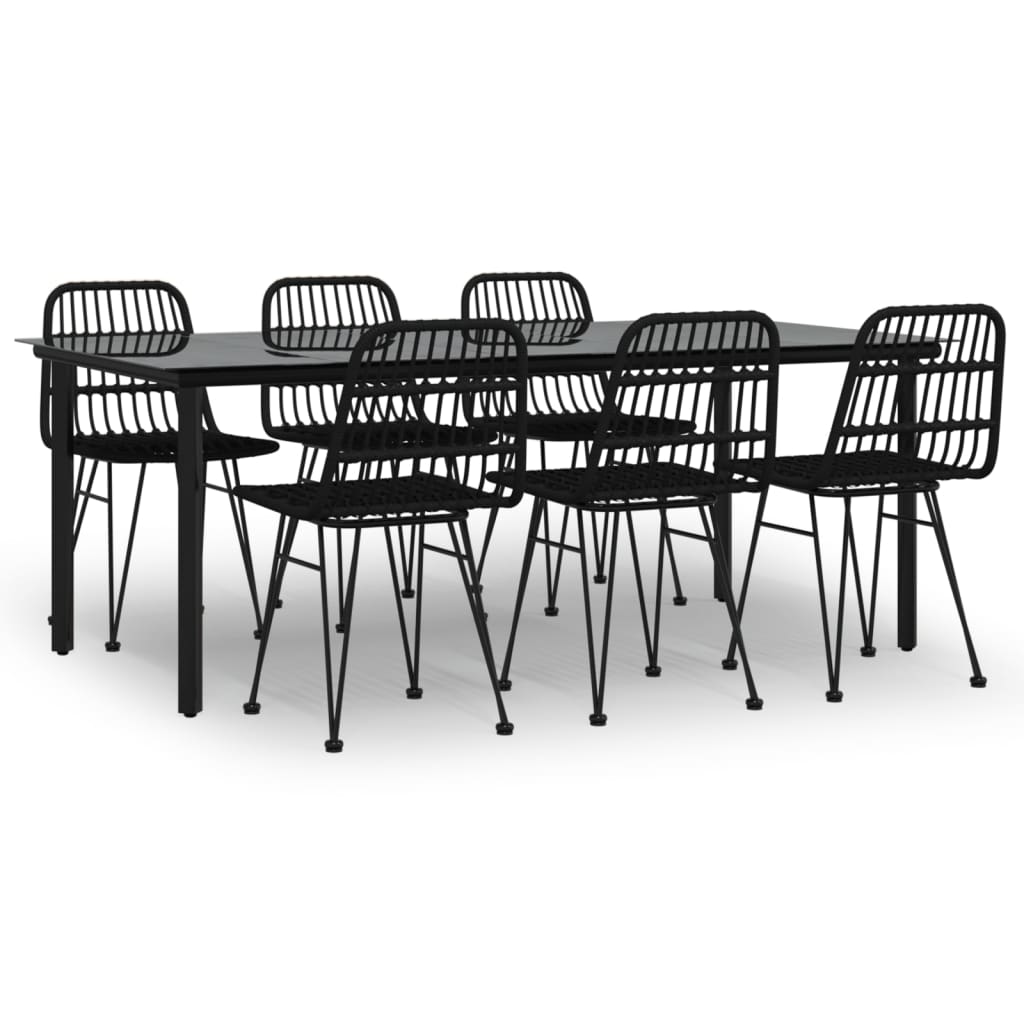 vidaXL 7 Piece Patio Dining Set Black Poly Rattan