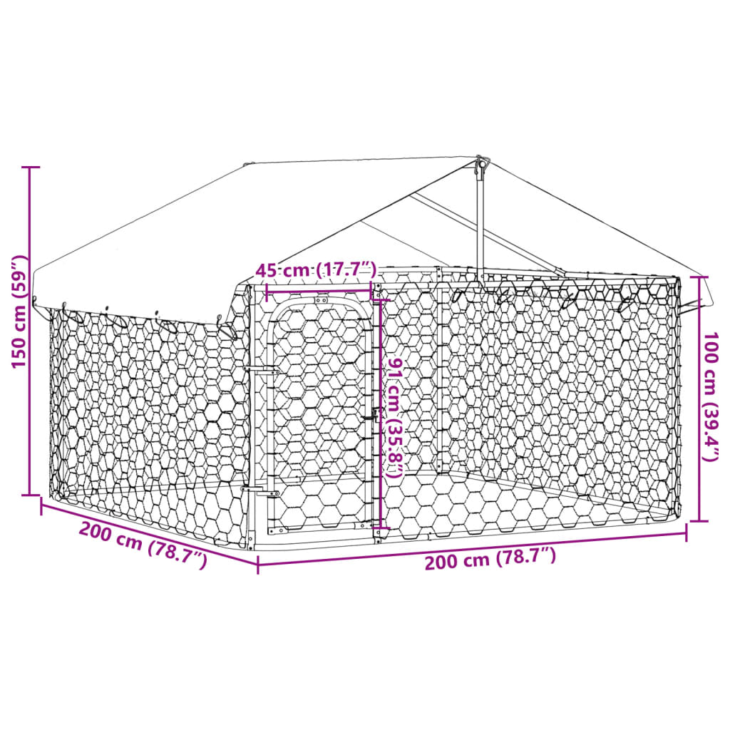 vidaXL Outdoor Dog Kennel with Roof 78.7"x78.7"x59.1"