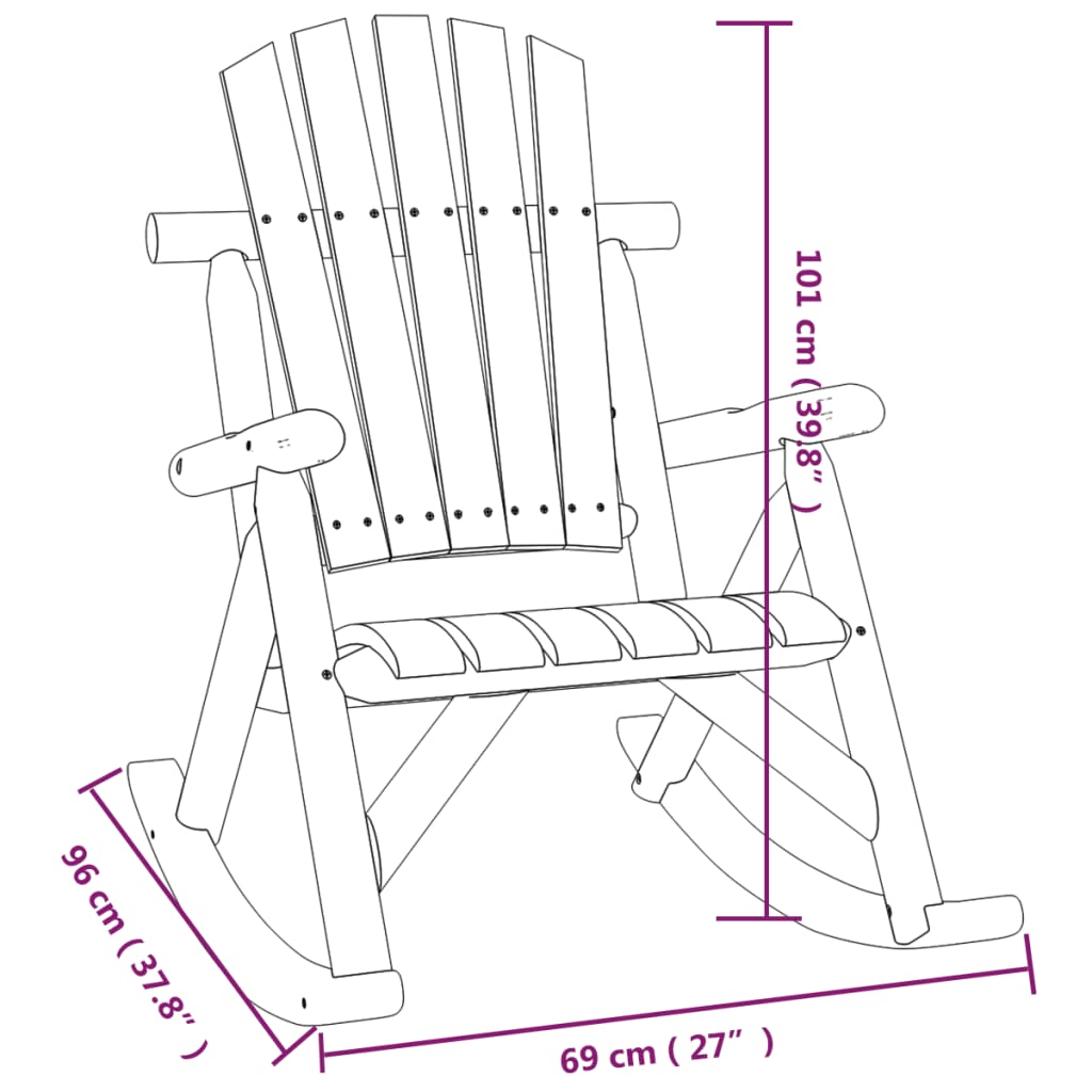 vidaXL Patio Rocking Chair 27.2"x37.8"x39.8" Solid Wood Spruce