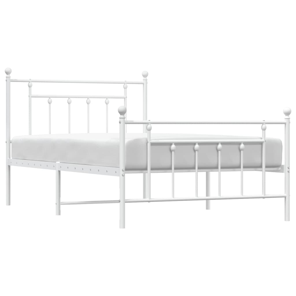 vidaXL Metal Bed Frame without Mattress with Footboard White 39.4"x78.7"