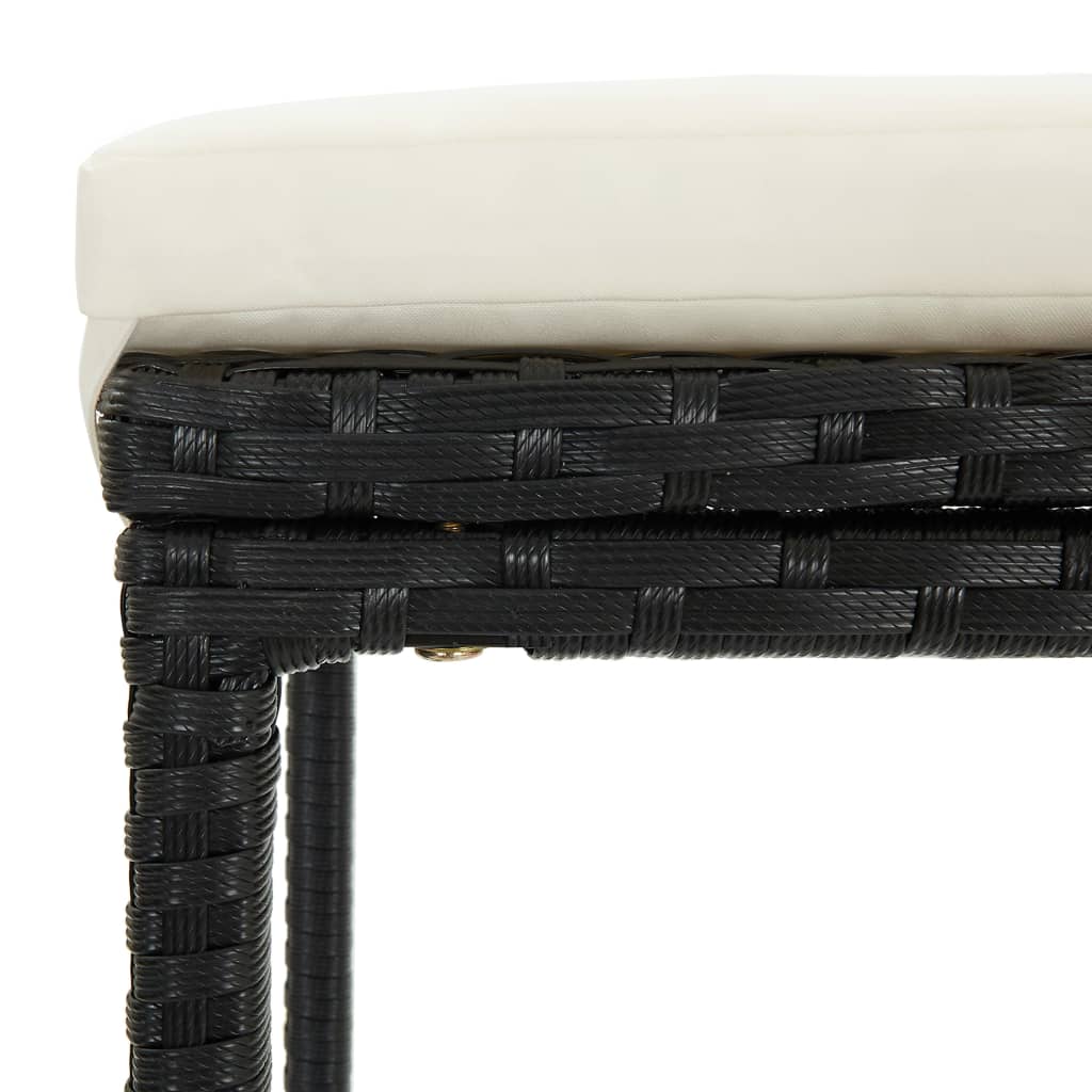 vidaXL Bar Stools with Cushions 2 pcs Black Poly Rattan