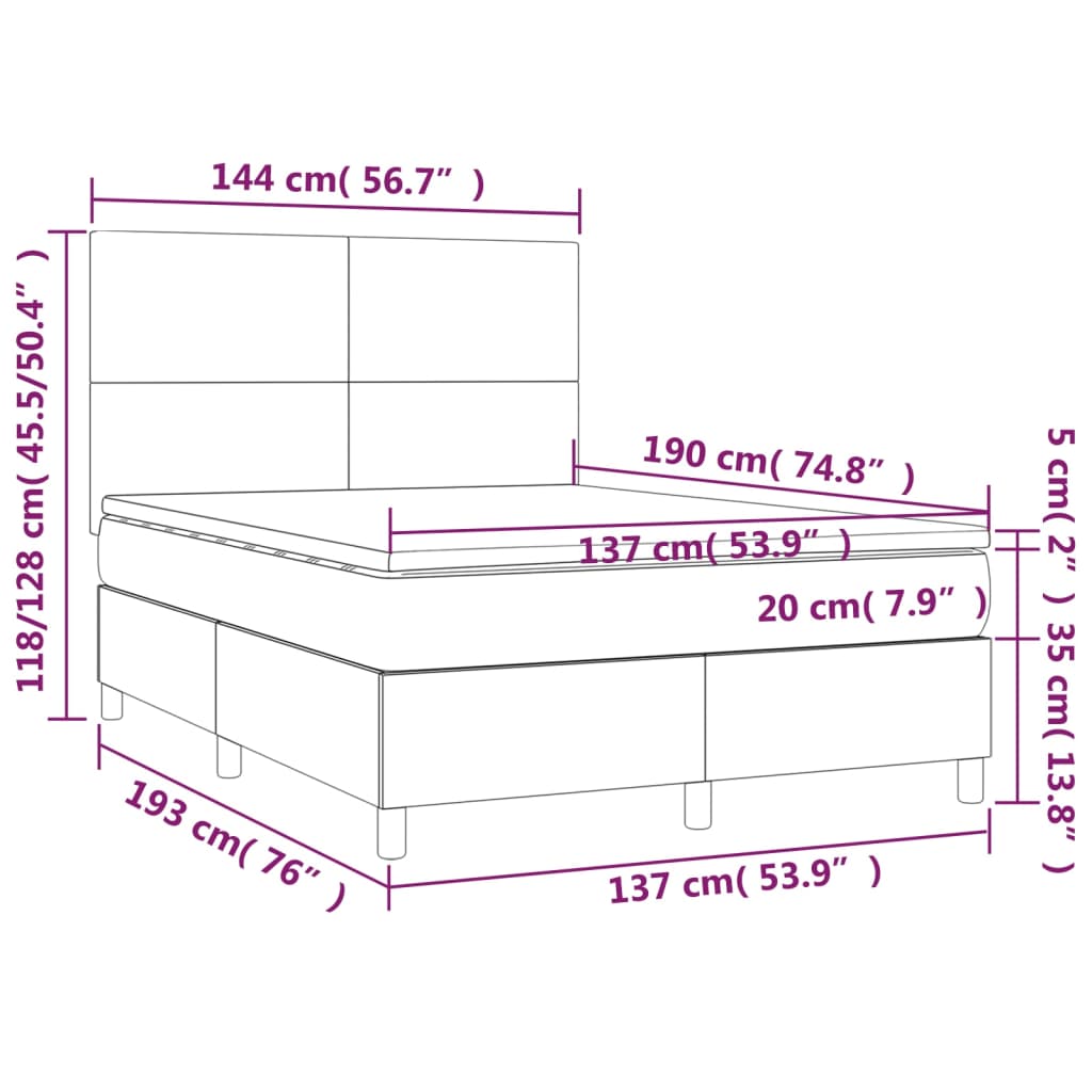 vidaXL Box Spring Bed with Mattress Dark Gray Full Fabric