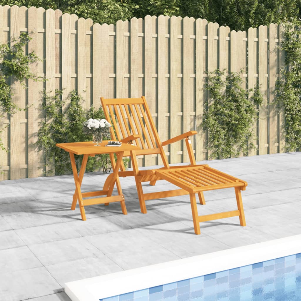 vidaXL Patio Deck Chair with Footrest and Table Solid Wood Acacia