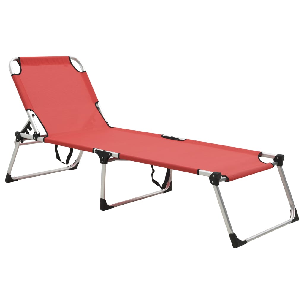 vidaXL Extra High Folding Senior Sunbed Red Aluminum