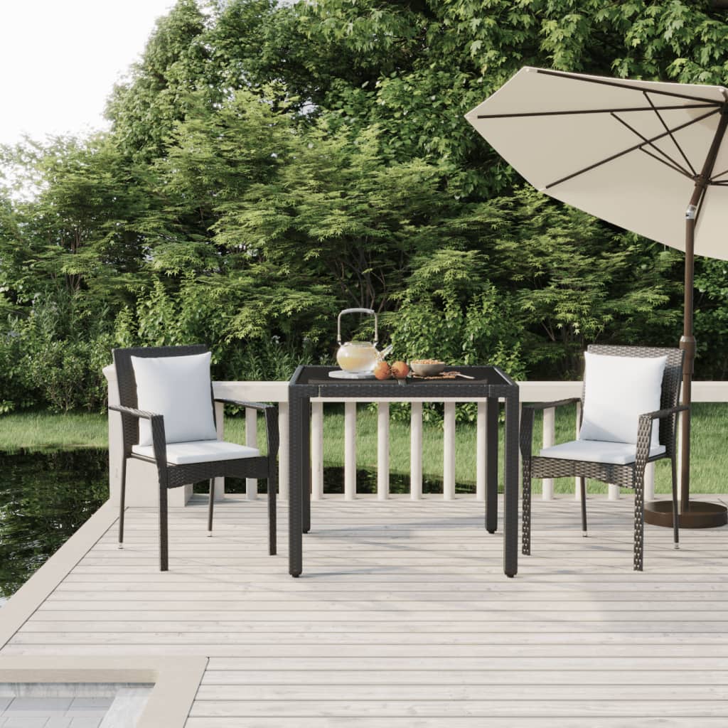 vidaXL 3 Piece Patio Dining Set with Cushions Black Poly Rattan