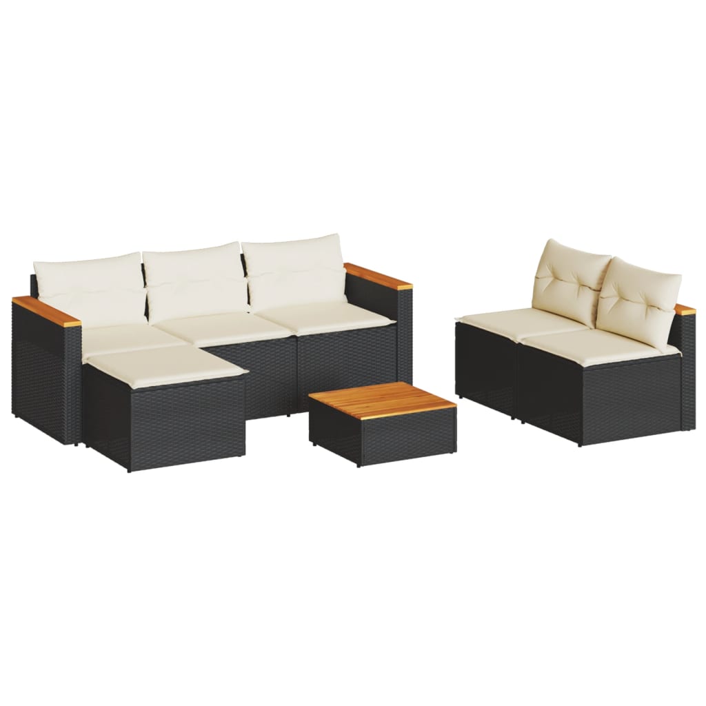 vidaXL 5 Piece Patio Sofa Set with Cushions Black Poly Rattan Acacia