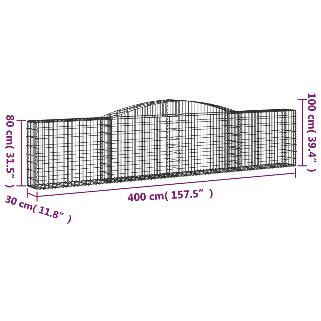 vidaXL Arched Gabion Baskets 10 pcs 157.5"x11.8"x31.5"/39.4" Galvanized Iron