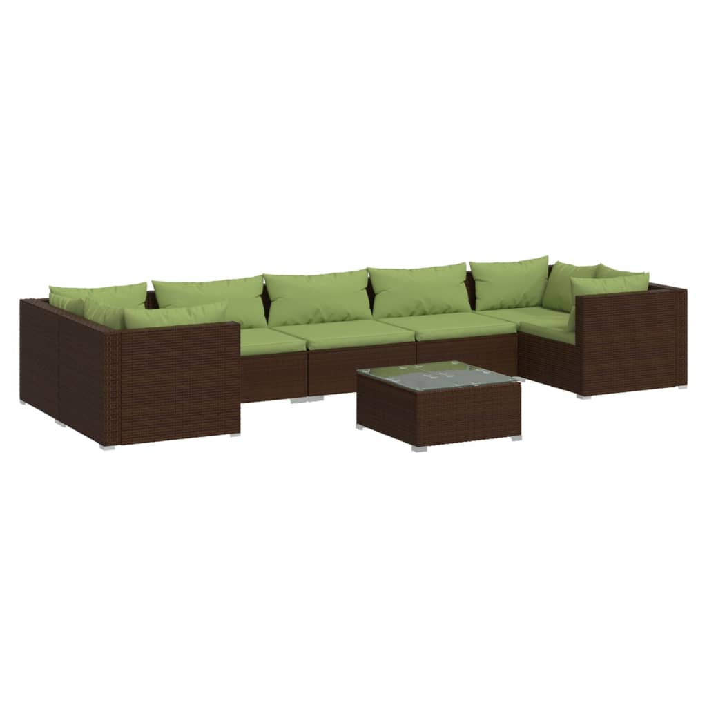 vidaXL 8 Piece Patio Lounge Set with Cushions Poly Rattan Brown