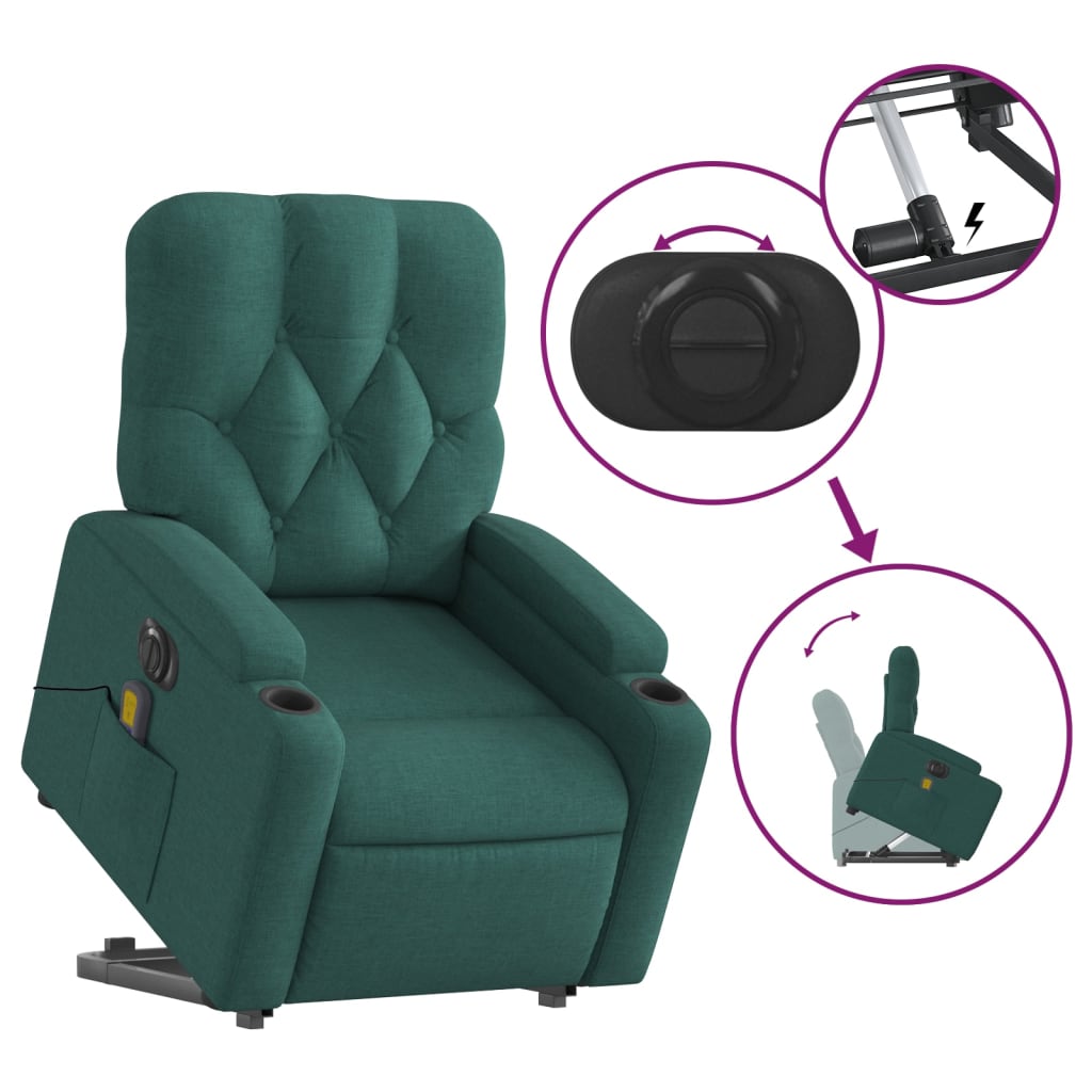 vidaXL Electric Stand up Massage Recliner Chair Dark Green Fabric