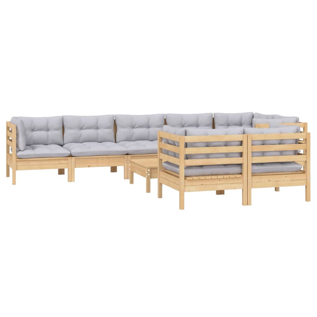 vidaXL 9 Piece Patio Lounge Set with Gray Cushions Solid Pinewood