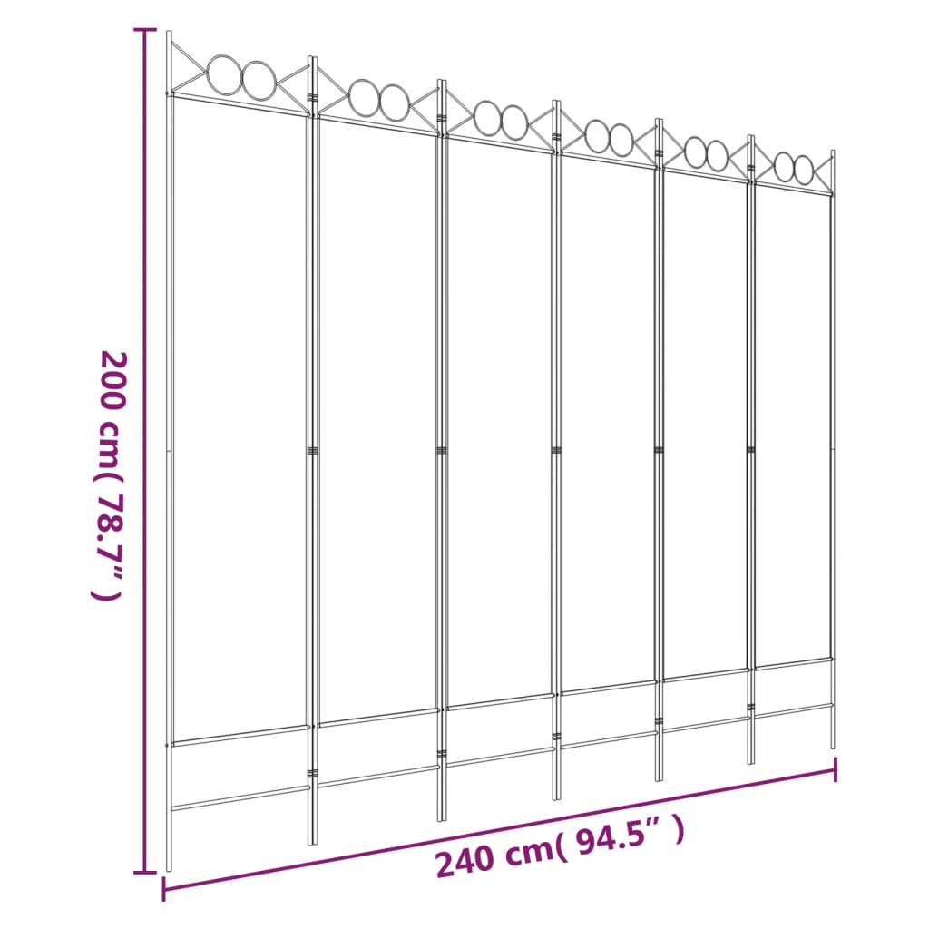 vidaXL 6-Panel Room Divider White 94.5"x78.7" Fabric