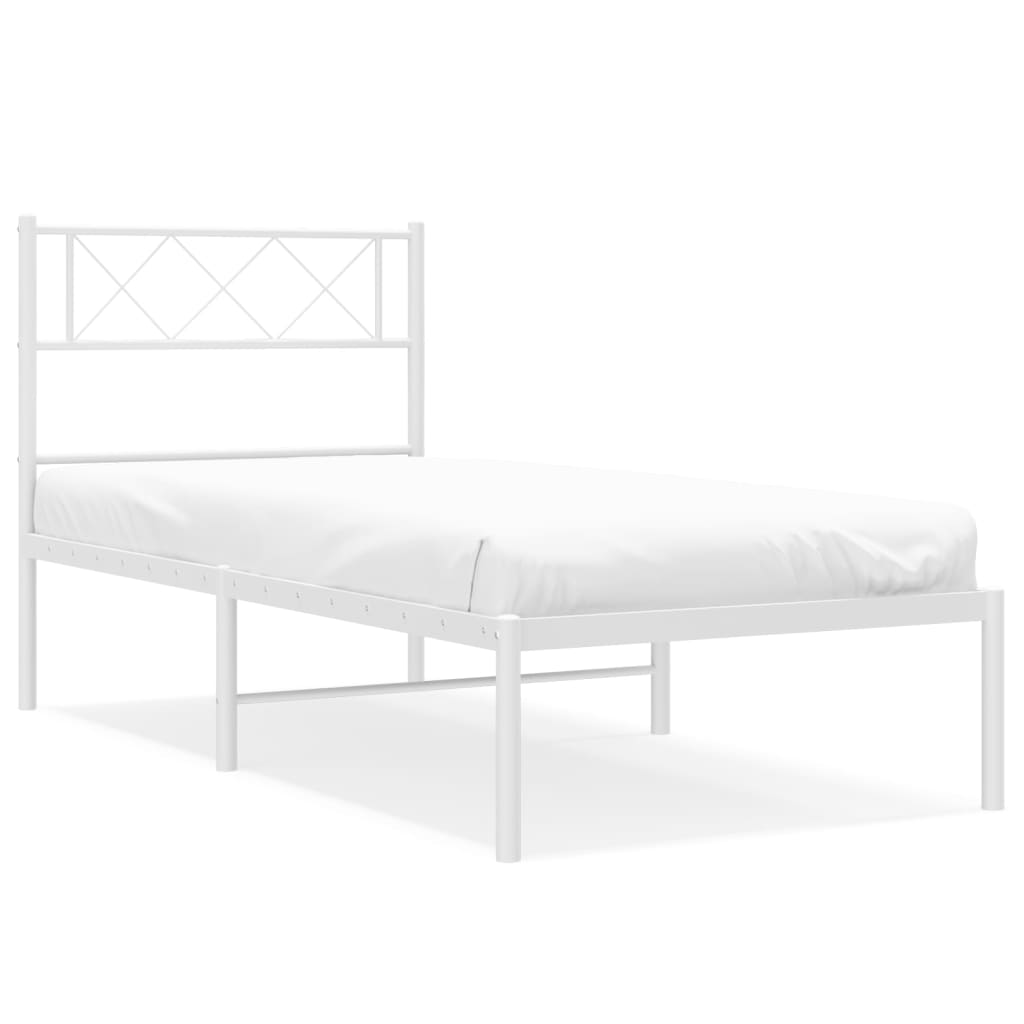 vidaXL Metal Bed Frame without Mattress with Headboard White 39.4"x74.8"