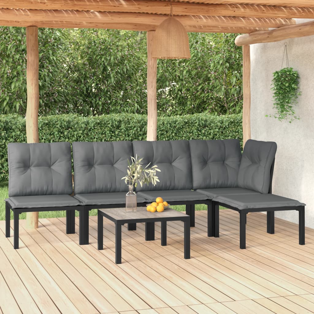 vidaXL 6 Piece Patio Lounge Set Black and Gray Poly Rattan