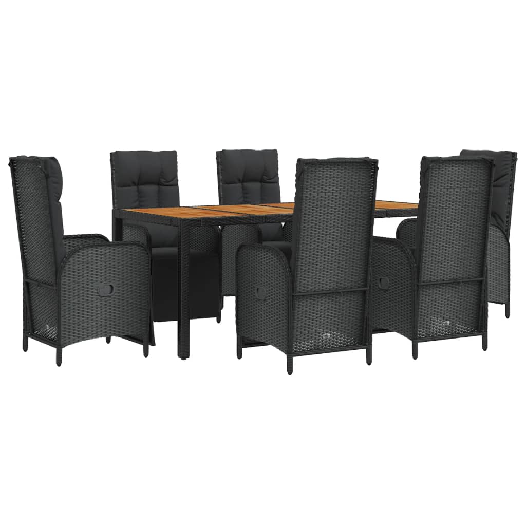 vidaXL 7 Piece Patio Dining Set with Cushions Black Poly Rattan