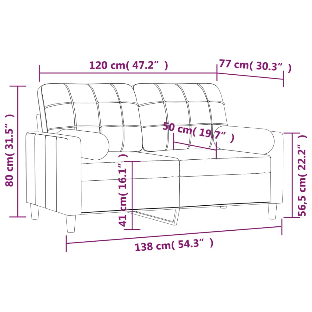 vidaXL 2-Seater Sofa with Pillows&Cushions Light Gray 47.2" Fabric