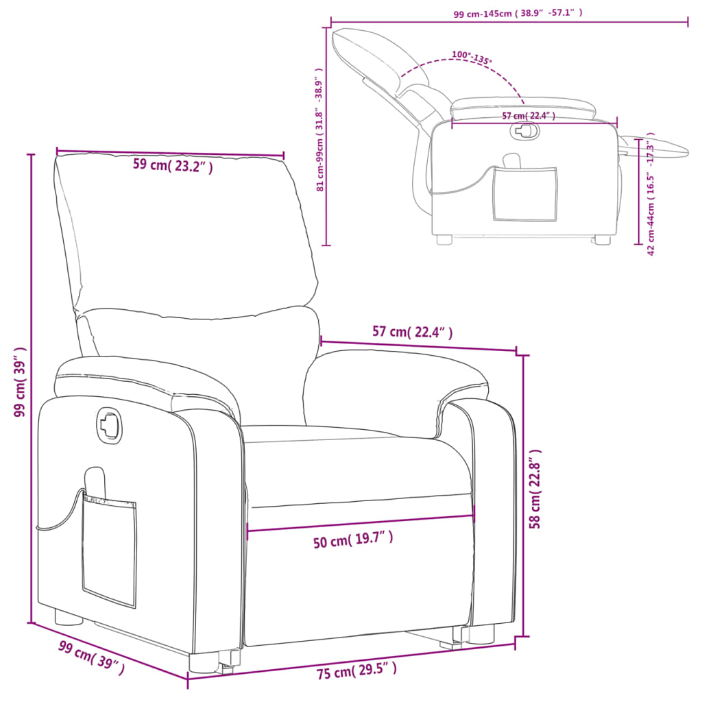 vidaXL Stand up Massage Recliner Chair Light Gray Fabric