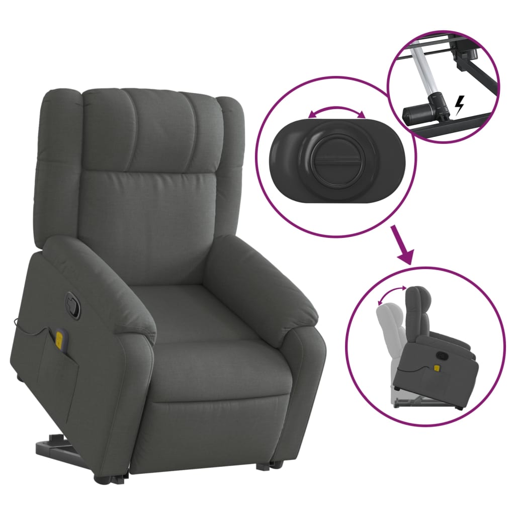 vidaXL Stand up Massage Recliner Chair Dark Gray Fabric