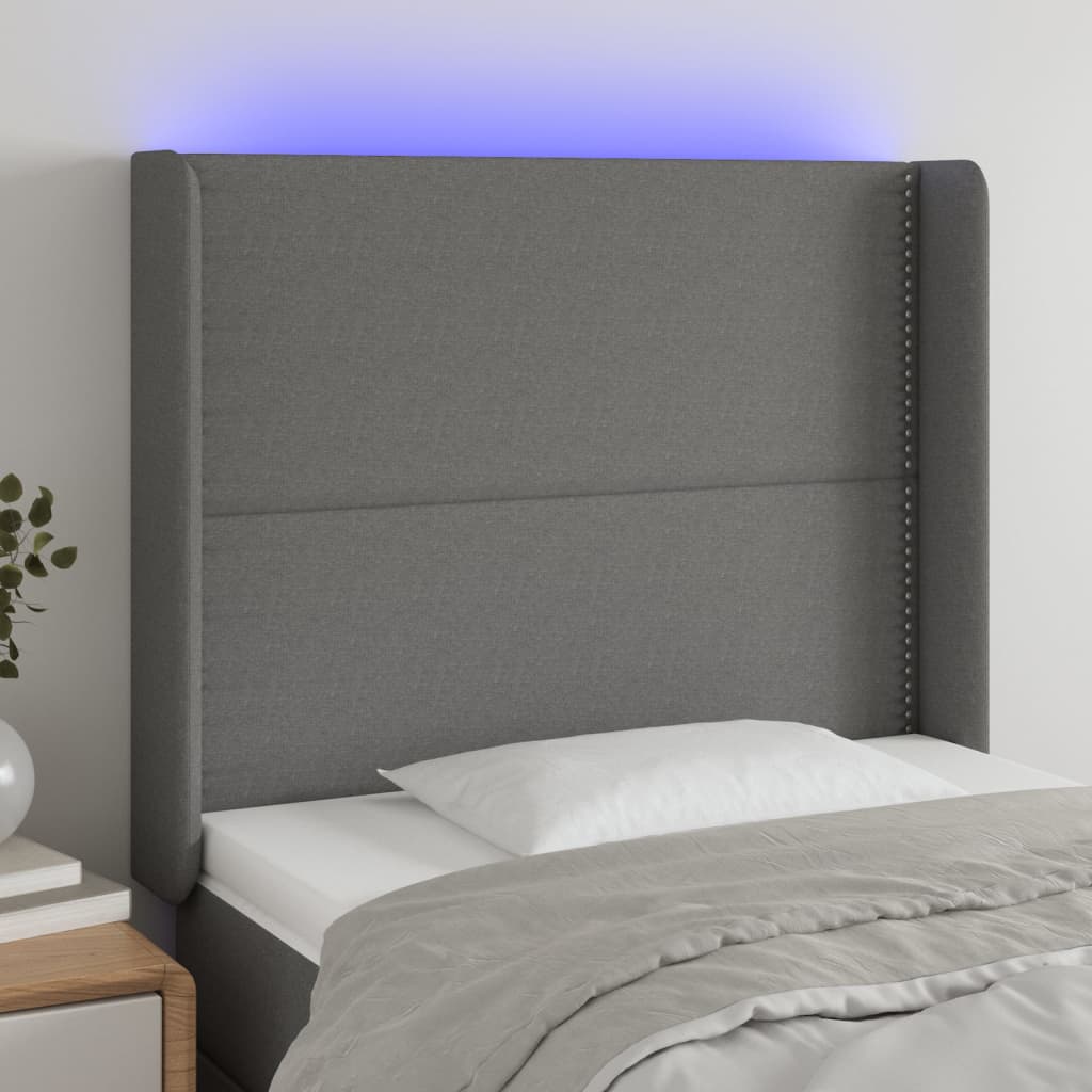 vidaXL LED Headboard Dark Gray 40.6"x6.3"x46.5"/50.4" Fabric