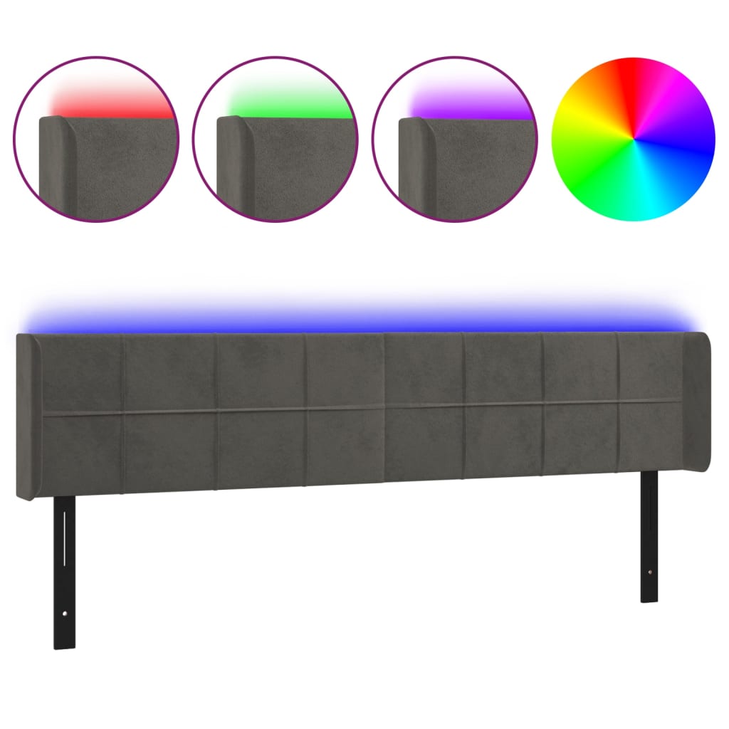 vidaXL LED Headboard Dark Gray 72"x6.3"x30.7"/34.6" Velvet