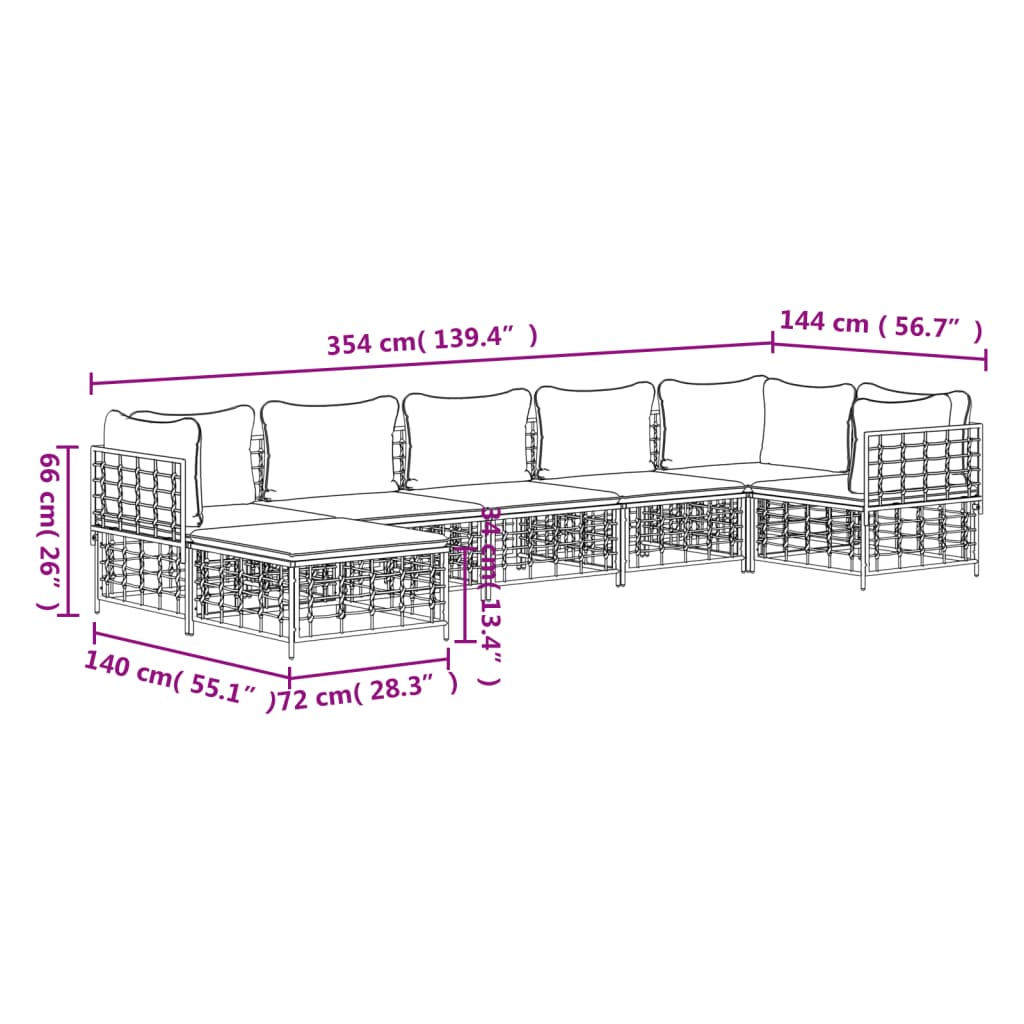 vidaXL 7 Piece Patio Lounge Set with Cushions Anthracite Poly Rattan