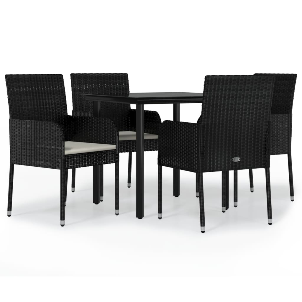 vidaXL 5 Piece Patio Dining Set with Cushions Black Poly Rattan