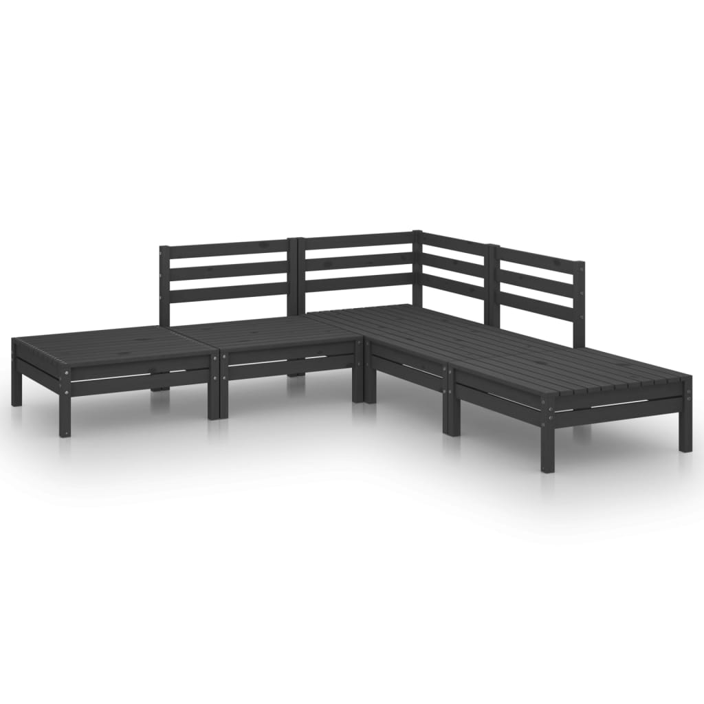 vidaXL 5 Piece Patio Lounge Set Solid Pinewood Black