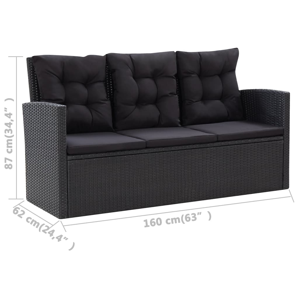 vidaXL 6 Piece Patio Lounge Set with Cushions Poly Rattan Black