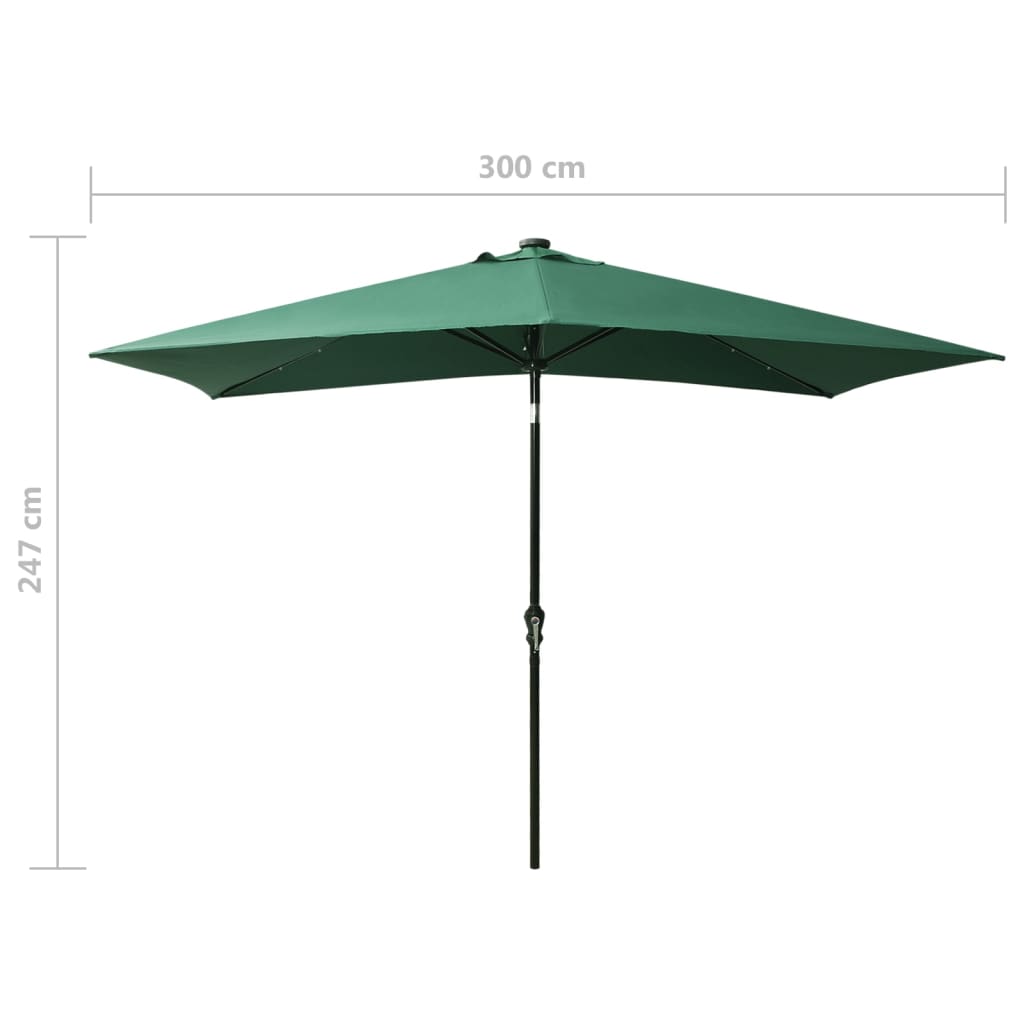 vidaXL Garden Parasol with LEDs and Steel Pole Green 6.6'x9.8'