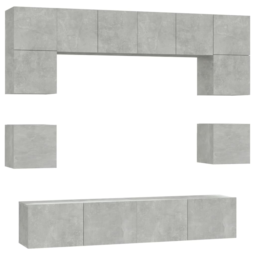 vidaXL 8 Piece TV Stand Set Concrete Gray Engineered Wood