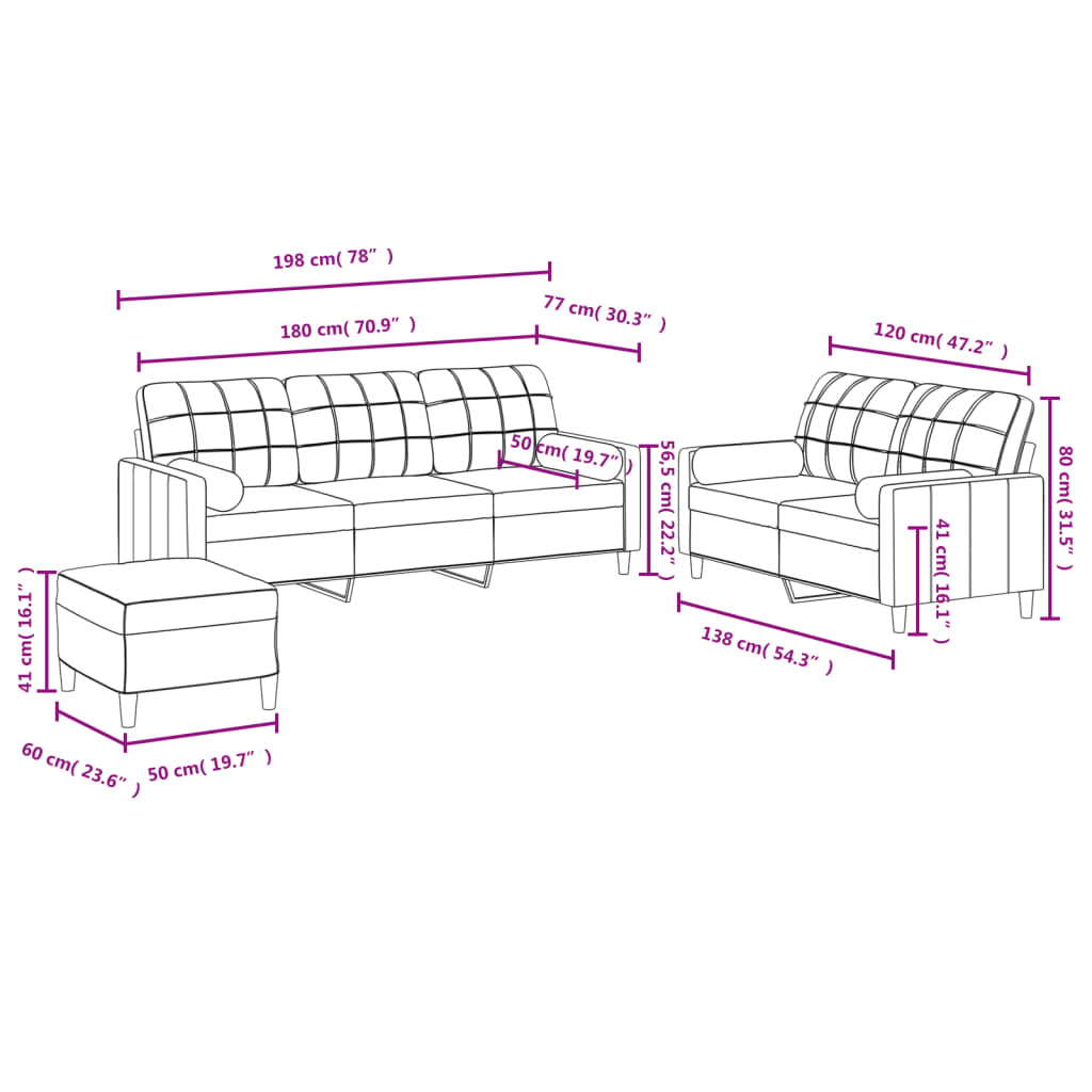 vidaXL 3 Piece Sofa Set with Pillows Dark Gray Fabric