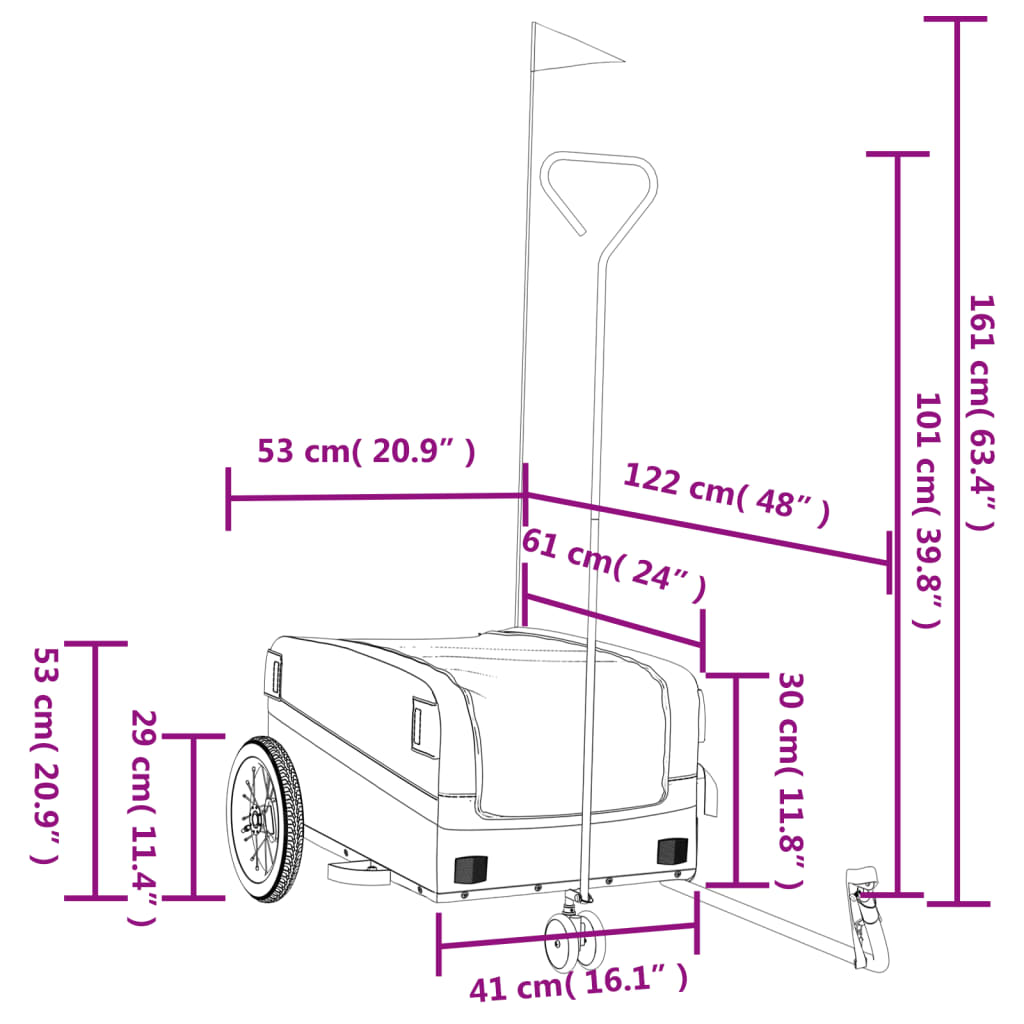 vidaXL Bike Trailer Black and Gray 66.1 lb Iron