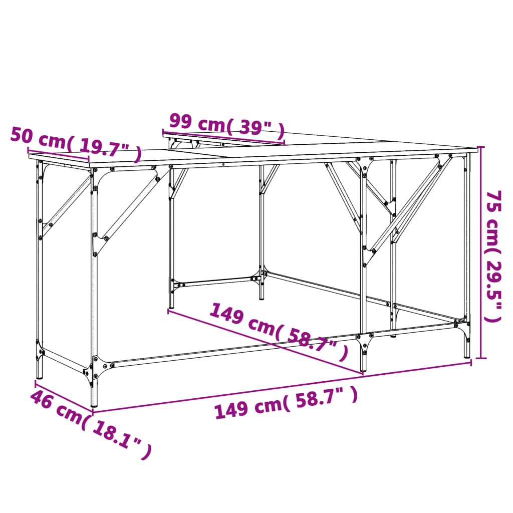 vidaXL Desk Black 58.7"x58.7"x29.5" Engineered Wood