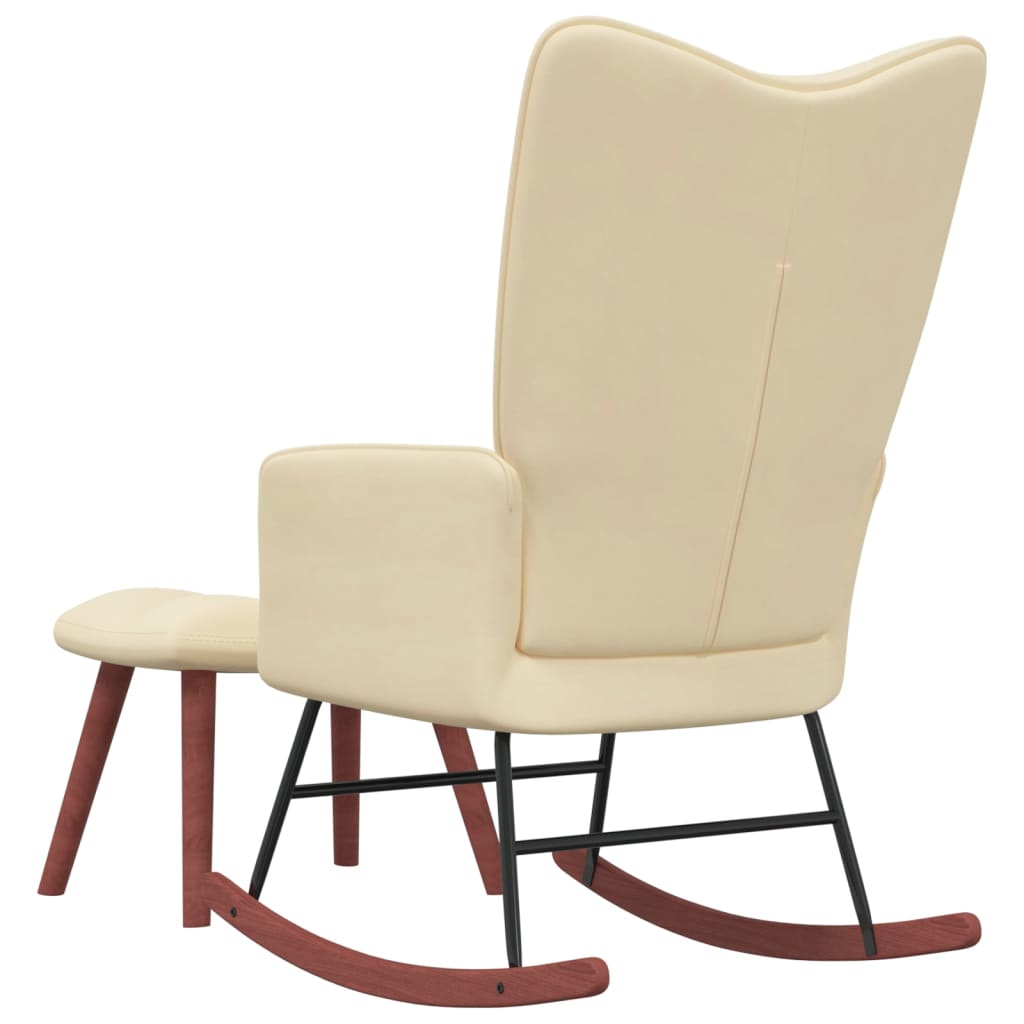 vidaXL Rocking Chair with a Stool Cream White Velvet