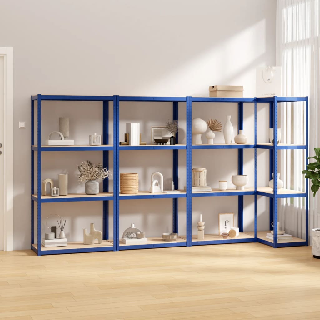 vidaXL 4-Layer Shelves 4 pcs Blue Steel&Engineered Wood